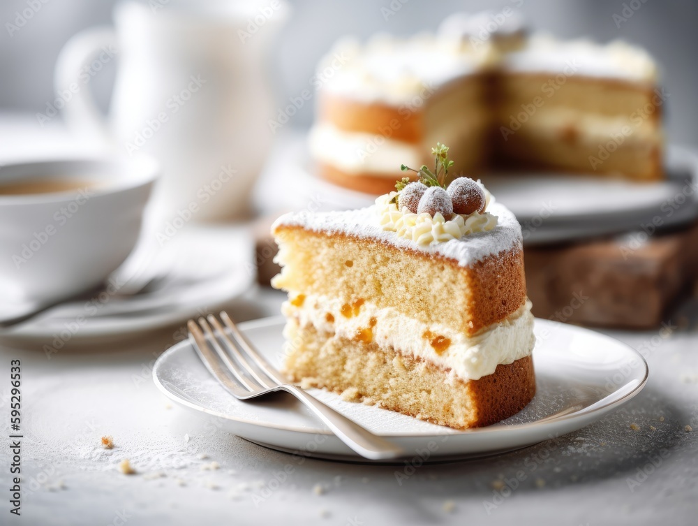 Sponge cake with butter cream. Generative AI Sponge cake with butter cream. Generative AI