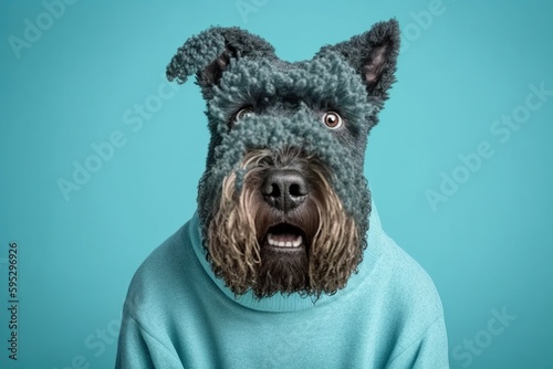 a kerry blue terrier dog in casual clothes, created with Generative AI technology photo