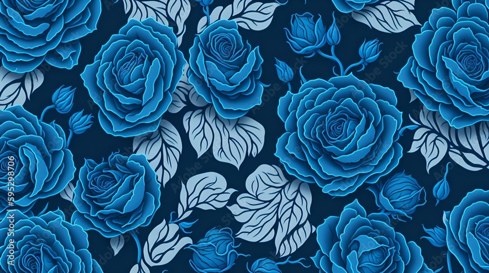 Blue Roses. Floral Pattern. generative ai Blue Roses. Floral Pattern. generative ai