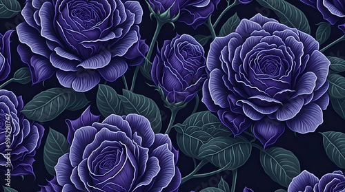 Purple Roses. Floral Pattern. generative ai