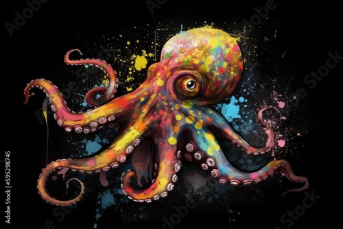 Splash color graffiti of an octopus - Generative AI