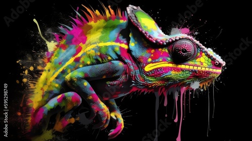 Splash color graffiti of a chameleon - Generative AI