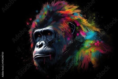Splash color graffiti of a gorilla - Generative AI