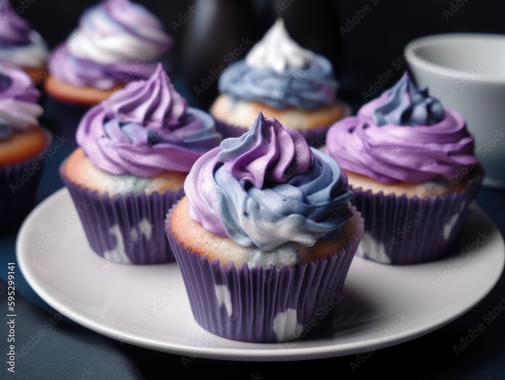 Homemade beautiful blueberry cupcakes. Generative AI