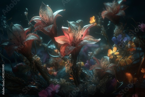 Forest fantasy flowers. Generate Ai