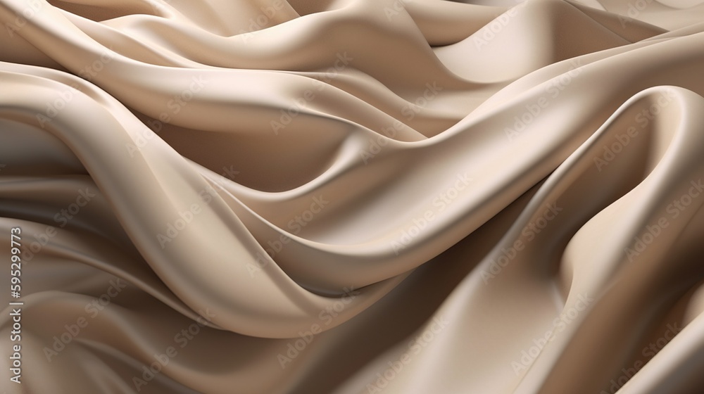 Obraz premium 3D Render of Abstract Beige Wavy Folded Cloth / Textile Background. With Licensed Generative AI Technology Assistance.