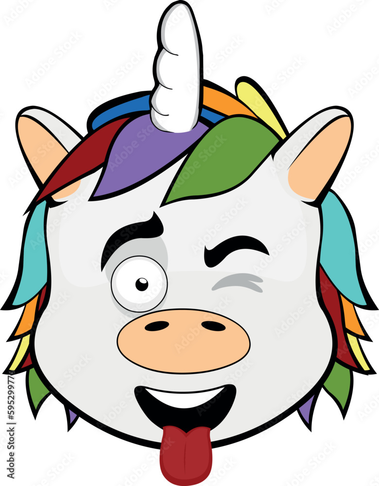 vector illustration face of a unicorn cartoon winking eye and sticking out tongue vector illustration face of a unicorn cartoon winking eye and sticking out tongue