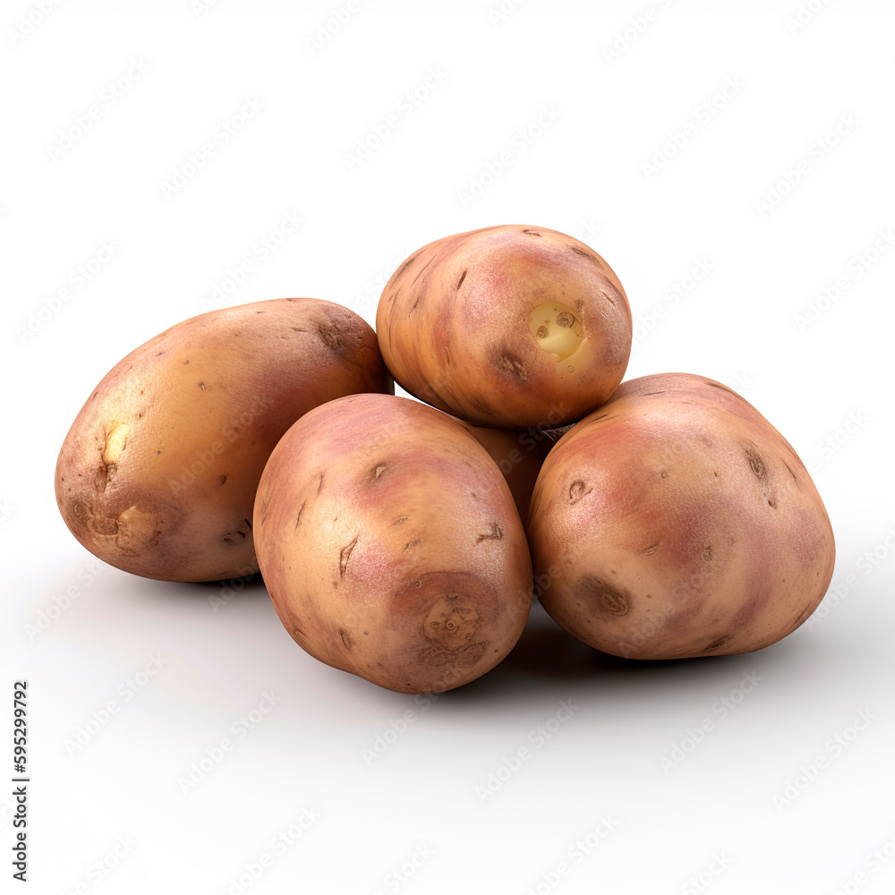 Potatoes on white background. Generative AI. Potatoes on white background. Generative AI.