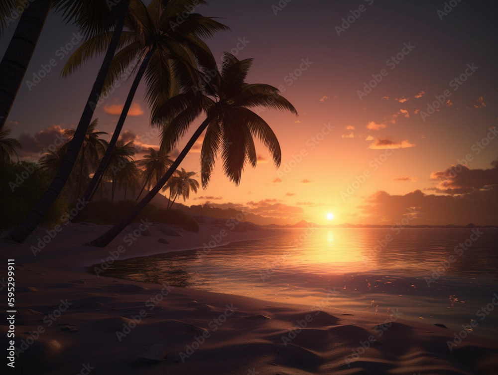 Sonnenuntergang auf tropischer Insel mit Meer