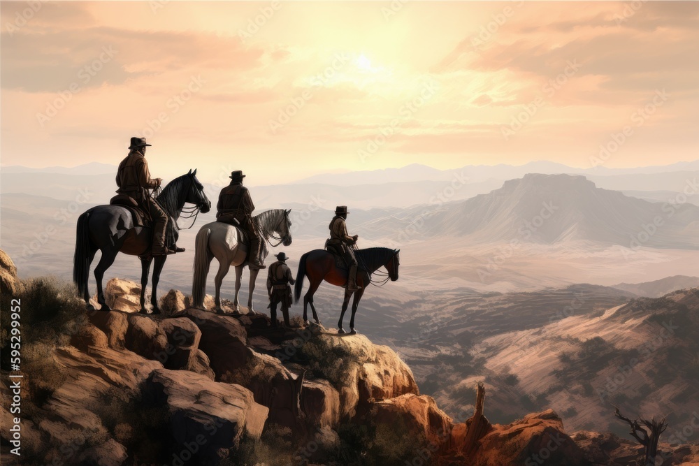 Fototapeta premium Cowboys horses west. Generate Ai