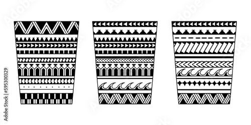 Wrap around arm polynesian tattoo set design. Pattern aboriginal samoan. illustration EPS10