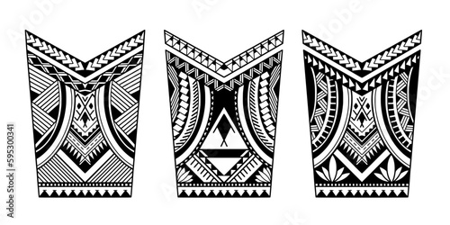 Wrap around arm polynesian tattoo set design. Pattern aboriginal samoan. illustration EPS10