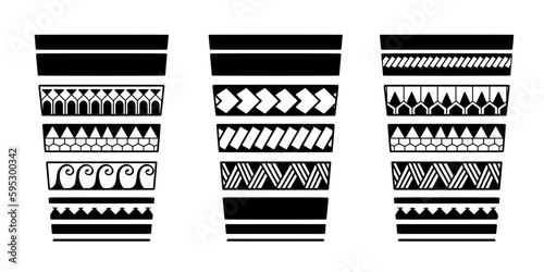 Wrap around arm polynesian tattoo set design. Pattern aboriginal samoan. illustration EPS10