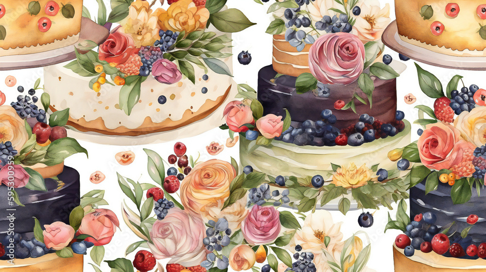 Seamless pattern with cakes, macarons , seamless texture., vintage, Generative AI
