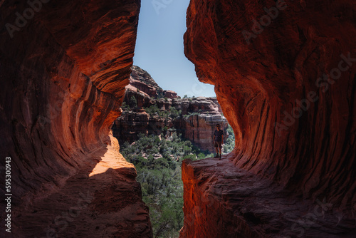 Secret Subway Cave in Sedona Arizona, America, USA. Popular Hiking destination. Famous travel concept after Covid.