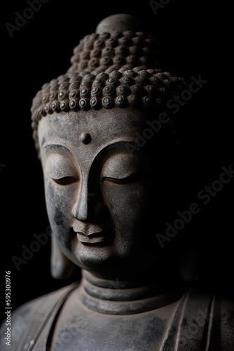 Wallpaper Mural Stone buddha statue closeup with a black background created using generative AI tools Torontodigital.ca