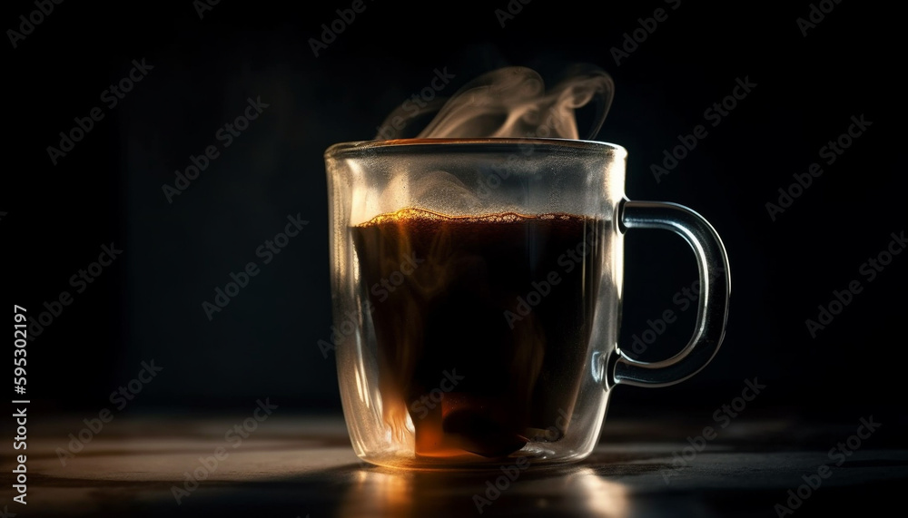 Coffee steams on dark wood fresh aroma generated by AI Coffee steams on dark wood fresh aroma generated by AI