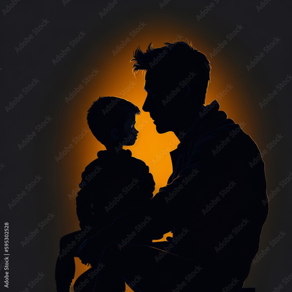 Father's day themed artificial intelligence illustration. Father and son image