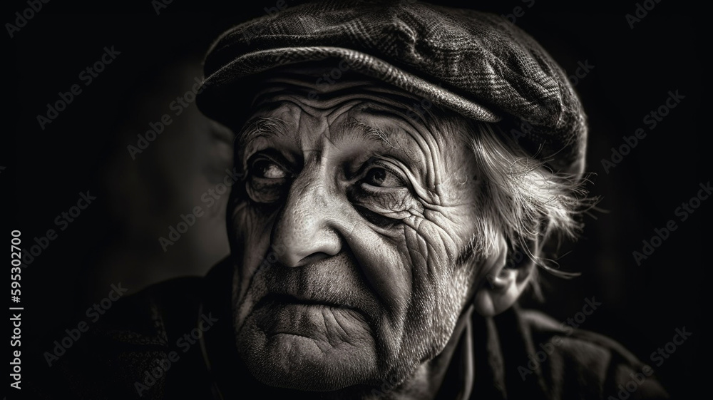 Old man's face shows a sense of nostalgia generated by AI