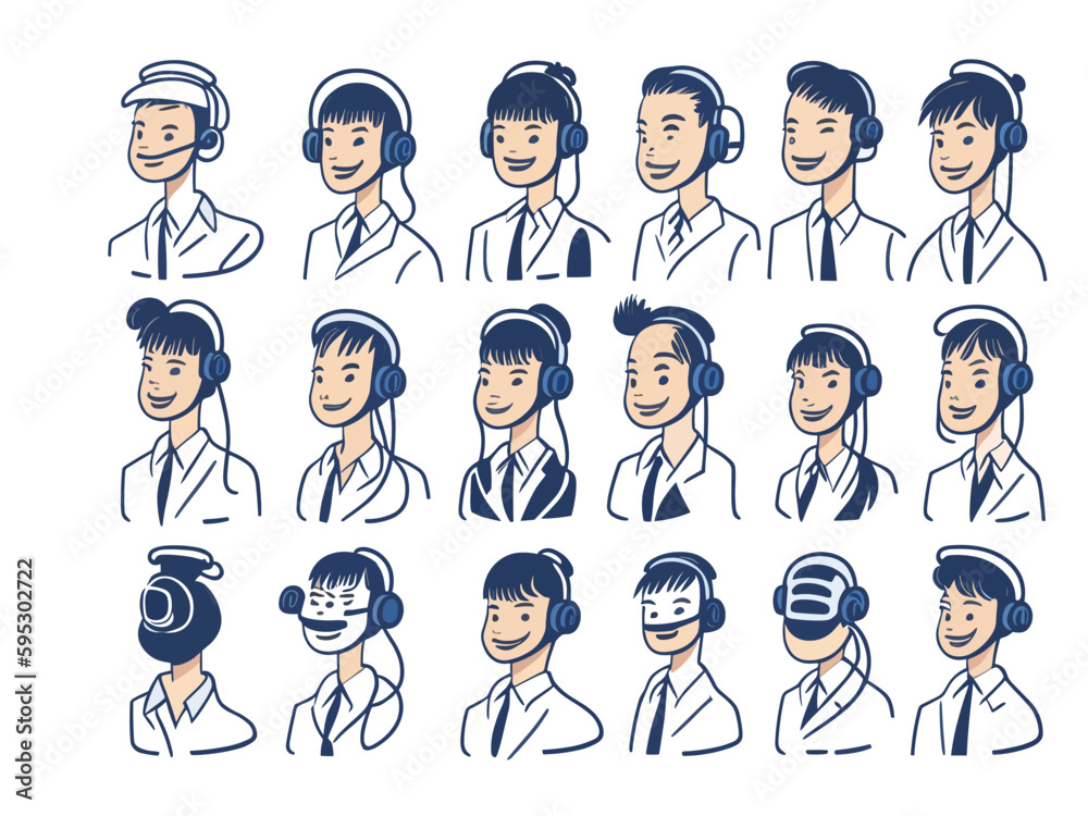Image illustration material of a call center that supports customers on white background Image illustration material of a call center that supports customers on white background