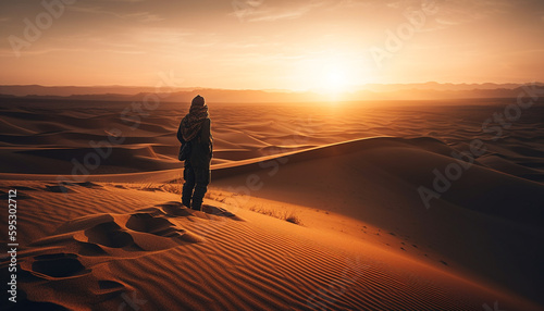 Solitude in arid climate  man walking sand dune generated by AI
