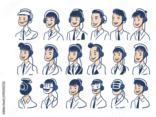 Image illustration material of a call center that supports customers on white background