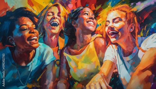 Multi ethnic group splashing paint, screaming with excitement generated by AI © Jeronimo Ramos