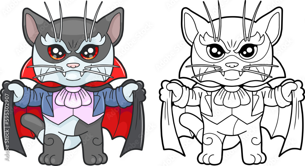 cute funny vampire cat, coloring book cute funny vampire cat, coloring book