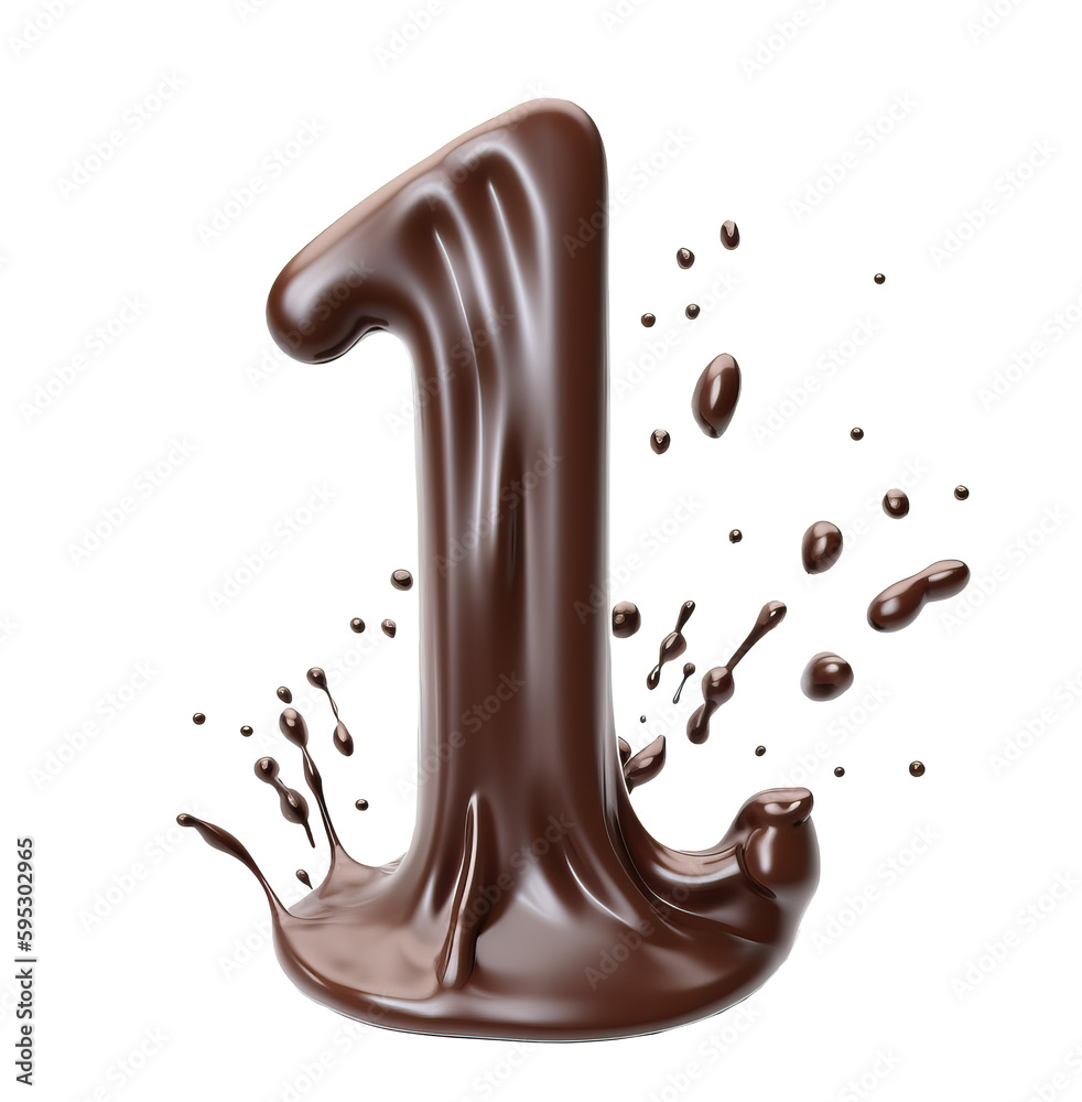 Melting number 1 made of dark chocolate cut-out, generative AI illustration Melting number 1 made of dark chocolate cut-out, generative AI illustration