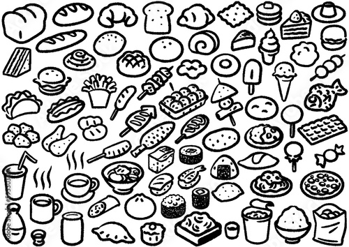 手描き風コミックパーツ 色々な食品や料理のセット