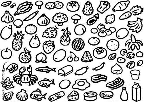 手描き風コミックパーツ 色々な食品や食材のセット