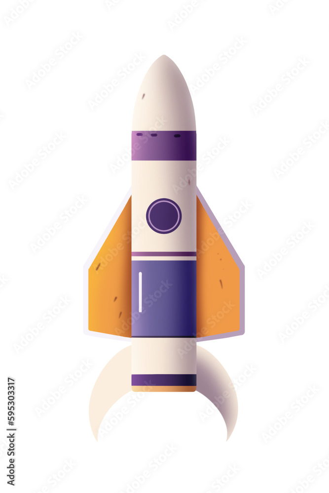 A 3D style illustration of a cartoon retro space rocket. Cute tri-color spaceship with wings on transparent background. Fantastic PNG element. Easy to use in any space theme or World UFO Day.