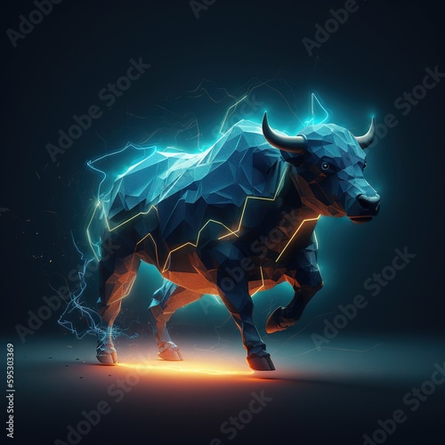 electric bull in purple and blue, crypto currency concept