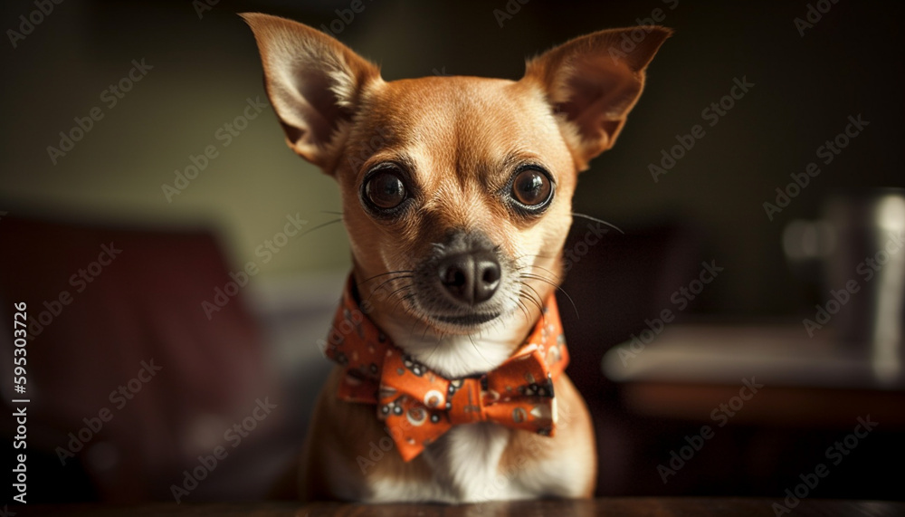 Cute terrier puppy wearing bow tie sits pretty generated by AI