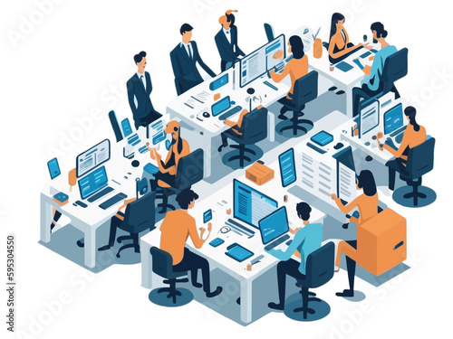 Image illustration material of a call center that supports customers on white background