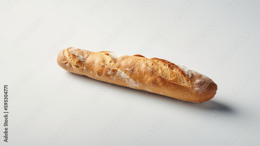 Clean Minimalist Closeup of a French Baguette on an Isolated White Background. With Licensed Generative AI Technology Assistance. Clean Minimalist Closeup of a French Baguette on an Isolated White Background. With Licensed Generative AI Technology Assistance.