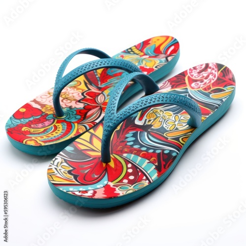 Colorful flip flops isolated on white. Summer vacation footwear, Generative AI