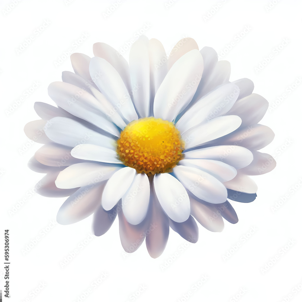 Illustration d'une Pâquerette - Style Aquarelle Réaliste - Fond Blanc - Généré par IA