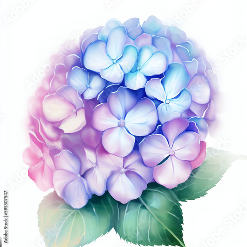 Illustration de Fleurs d'Hortensia - Style Aquarelle Réaliste - Fond Blanc - Généré par IA