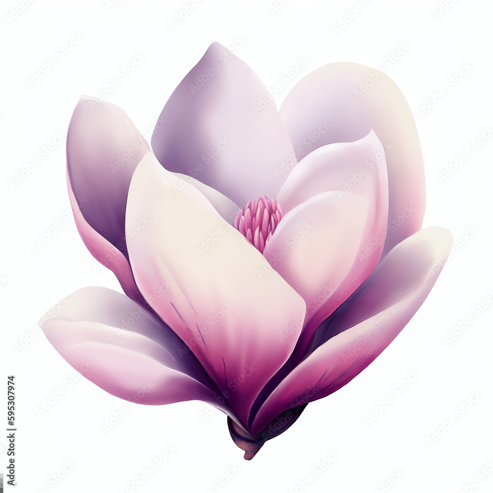 Illustration d'une fleur de Magnolia - Style Aquarelle Réaliste - Fond Blanc - Généré par IA