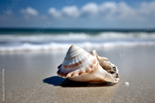 Shell on sea sunny beach. Generate Ai