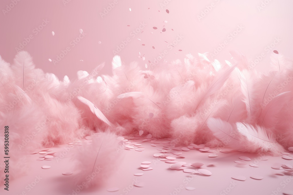 Small fluffy pink feathers. Generate Ai - obrazy, fototapety, plakaty 