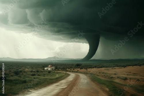Tornado road storm. Generate Ai