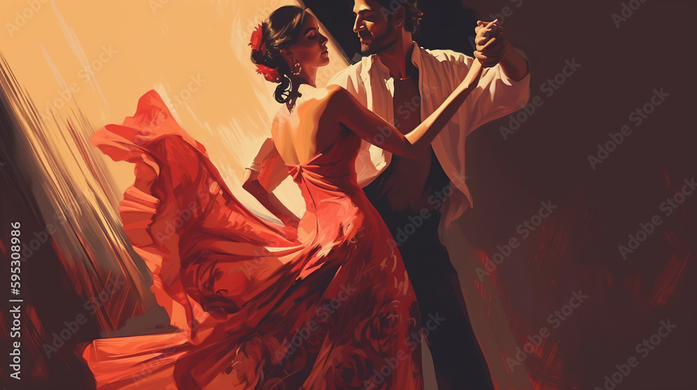 a beautiful vibrant color illustration of a couple dancing flamenco - obrazy, fototapety, plakaty 