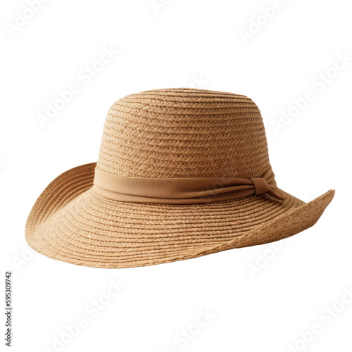 Straw hat isolated on transparent background. Beach hat, summer holidays accessory, PNG, Generative AI