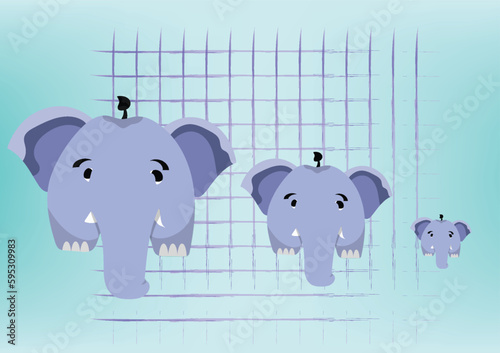 Vector Illustration of a purple  elephant and light blue backgrond
