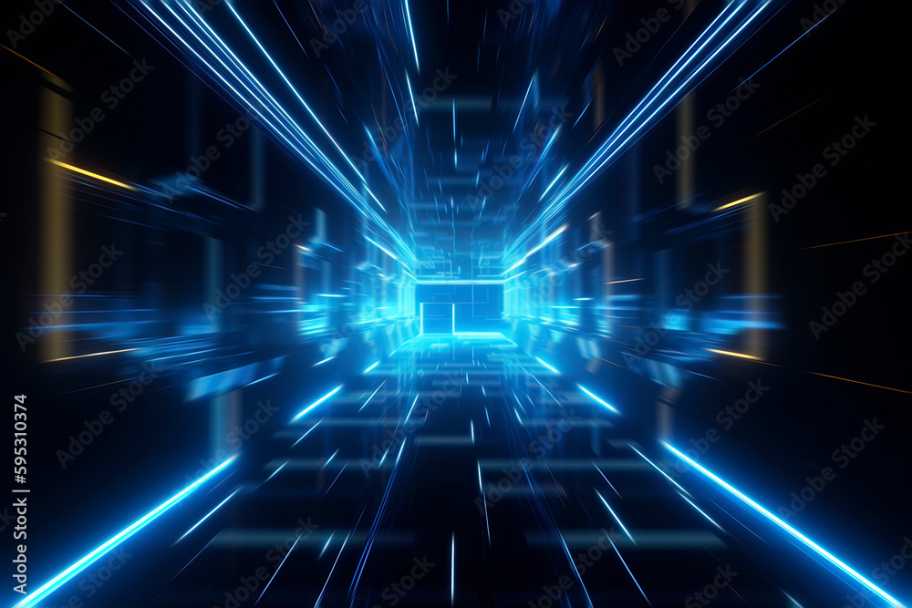 Abstract Blue Luminous Technology Space. AI technology generated image