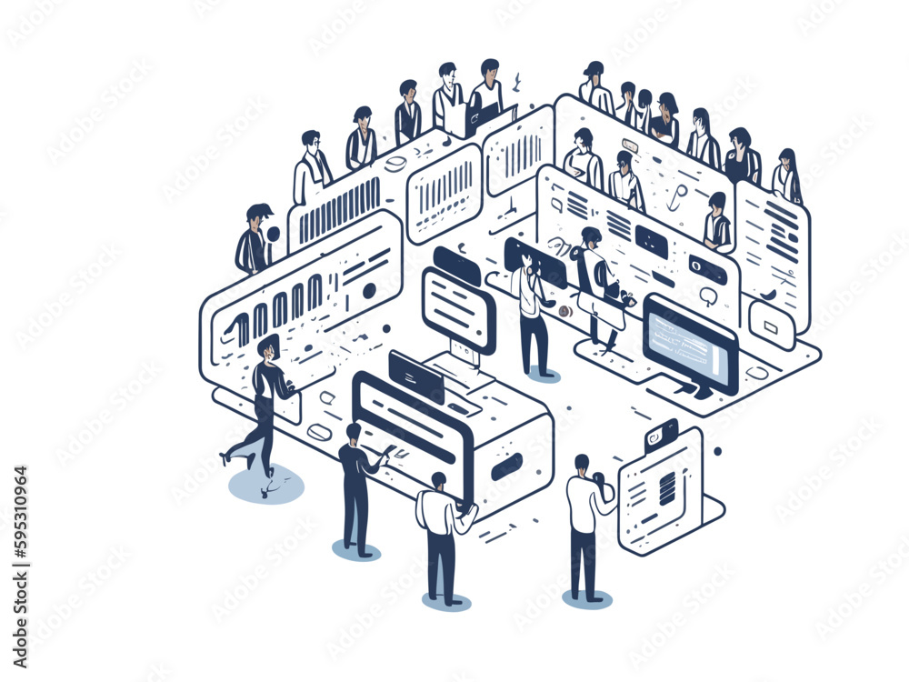 Fototapeta premium Image illustration material of a call center that supports customers on white background