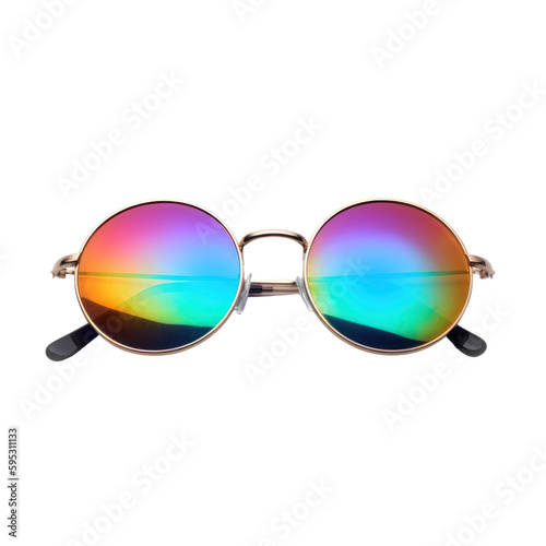 Sunglasses isolated on transparent background, round metal frame, colorfull mirror glasses, PNG, Generative AI