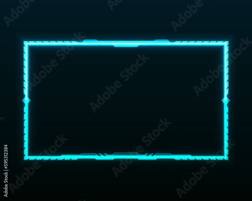 Futuristic glowing neon blue video stream overlay game gui screen border frame template